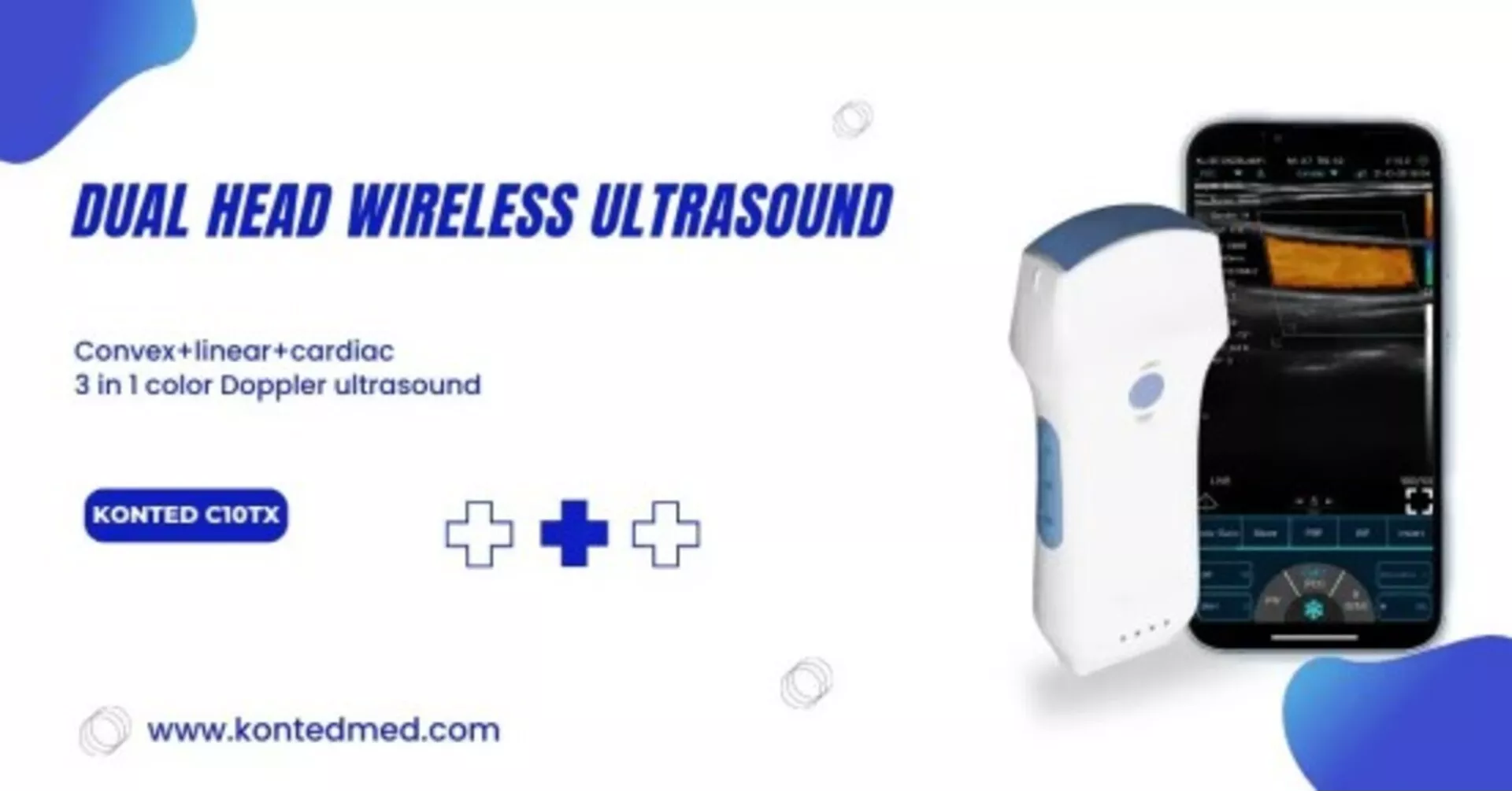 KONTED C10TX: 3-in-1 Wireless Handheld Ultrasound (Convex, Linear, Cardiac)